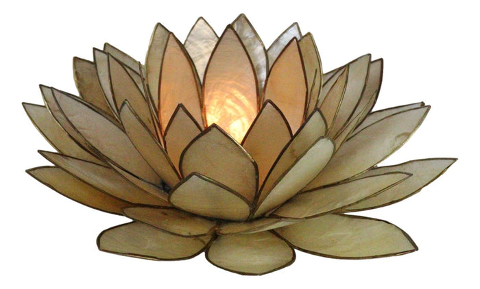 Ebros Gift Smoke Brown Capiz Seashells Lotus Flower Votive Tea Light Candle Holder 8.5"D