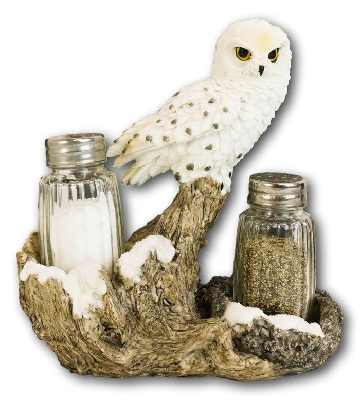 Ebros Gift Snow White Owlet Owl On Snowy Branch Glass Salt Pepper Shakers Holder Figurine