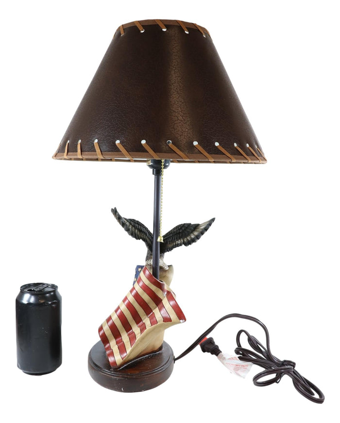 Ebros Gift Soaring Bald Eagle With American Flag Memorial Table Lamp Figurine 19" Tall