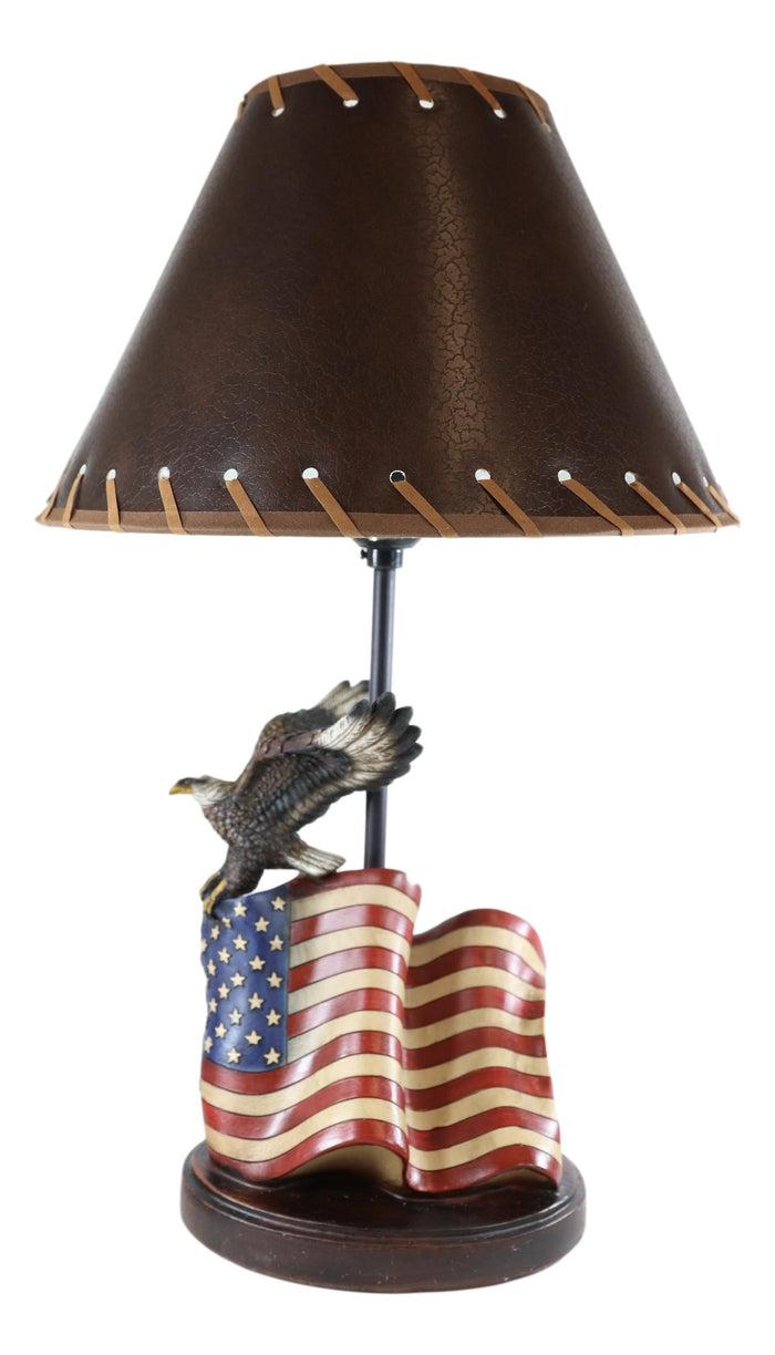 Ebros Gift Soaring Bald Eagle With American Flag Memorial Table Lamp Figurine 19" Tall