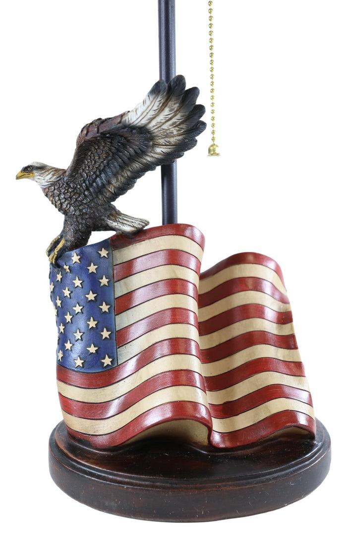 Ebros Gift Soaring Bald Eagle With American Flag Memorial Table Lamp Figurine 19" Tall