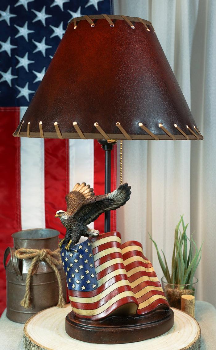 ebros gift Soaring Bald Eagle With American Flag Memorial Table Lamp Figurine 19" Tall