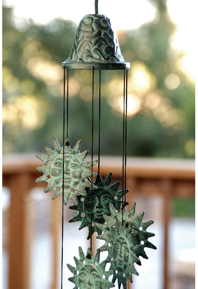 ebros gift Solar Celestial Radiant Sun Brass Resonant Wind Chime Patio Garden Decor