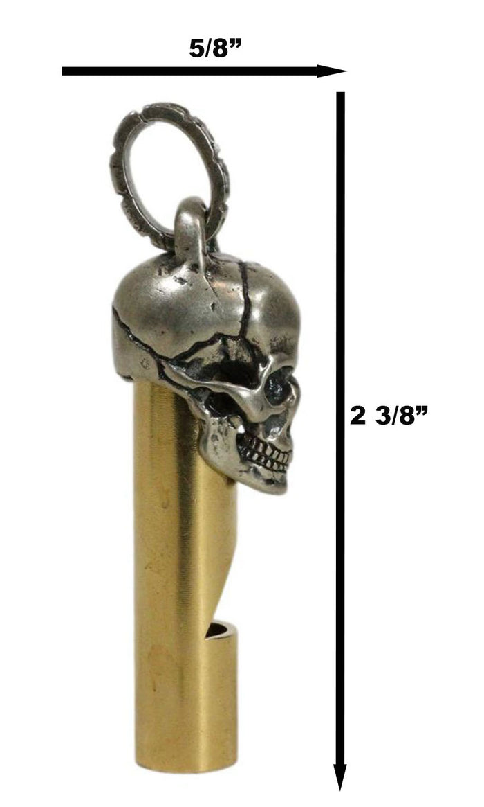 Ebros Gift Solid Brass And Steel Ghost Skull Head Death Whistle With Key Chain Ring