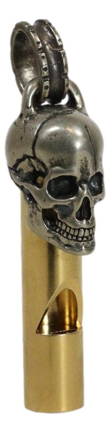 Ebros Gift Solid Brass And Steel Ghost Skull Head Death Whistle With Key Chain Ring