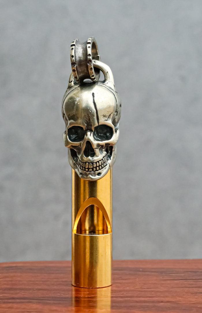 ebros gift Solid Brass And Steel Ghost Skull Head Death Whistle With Key Chain Ring