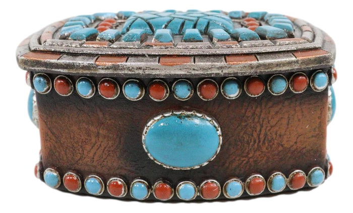 Ebros Gift Southwest Boho Chic Navajo Vector Motif Turquoise Gems Decorative Jewelry Box