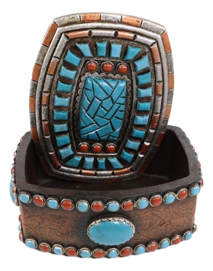 Ebros Gift Southwest Boho Chic Navajo Vector Motif Turquoise Gems Decorative Jewelry Box