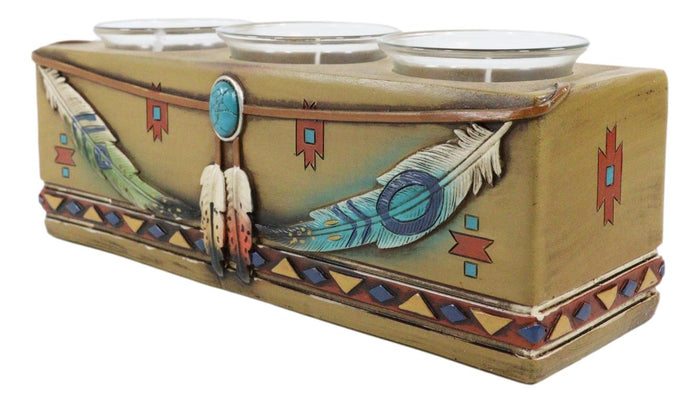 Ebros Gift Southwest Indian Navajo Vectors And Feathers Tea Light Votive Candles Holder