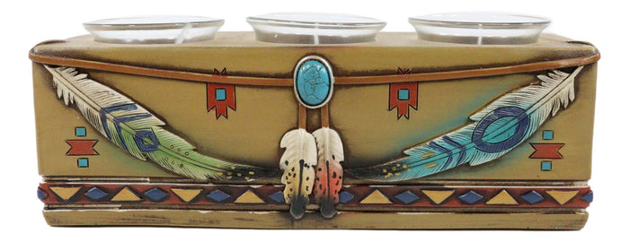 Ebros Gift Southwest Indian Navajo Vectors And Feathers Tea Light Votive Candles Holder