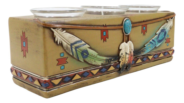 Ebros Gift Southwest Indian Navajo Vectors And Feathers Tea Light Votive Candles Holder