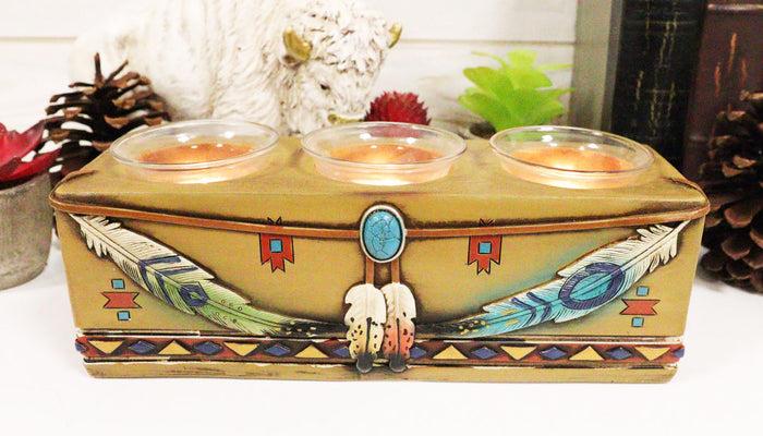 ebros gift Southwest Indian Navajo Vectors And Feathers Tea Light Votive Candles Holder
