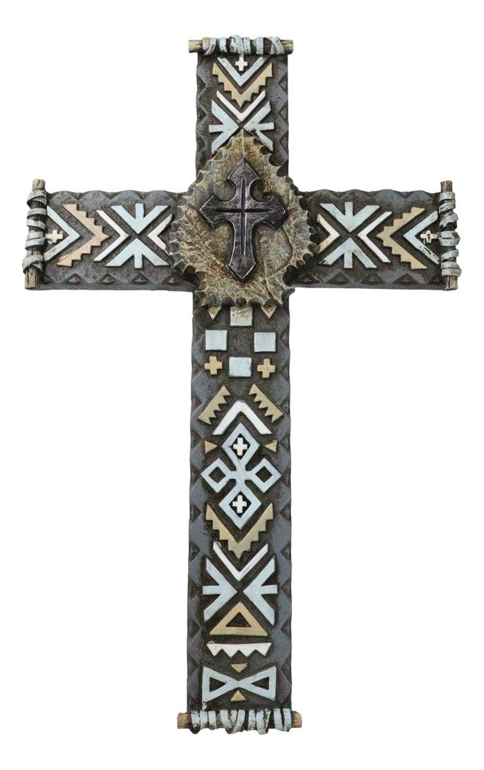 ebros gift Southwest Mesoamerican Aztec Vector Symbols and Jagged Leaf Center Wall Cross