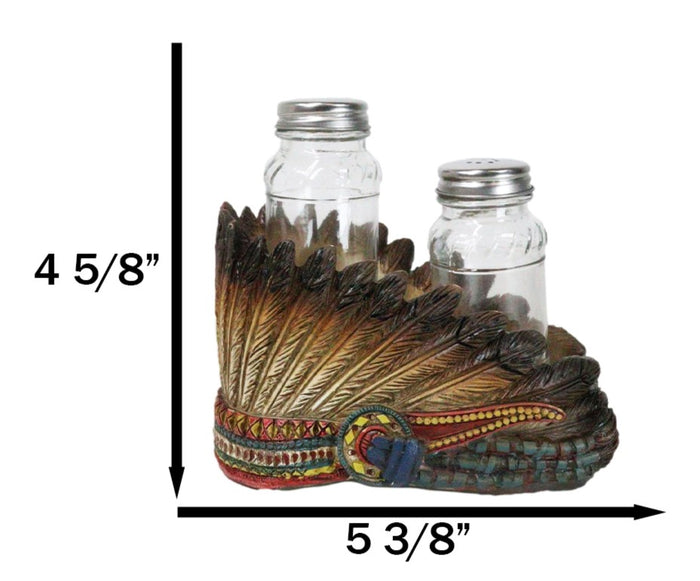 Ebros Gift Southwest Native Indian Chief Headdress Roach Salt And Pepper Shakers And Holder