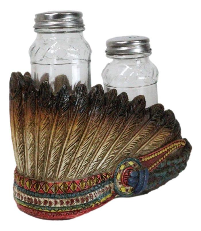 Ebros Gift Southwest Native Indian Chief Headdress Roach Salt And Pepper Shakers And Holder