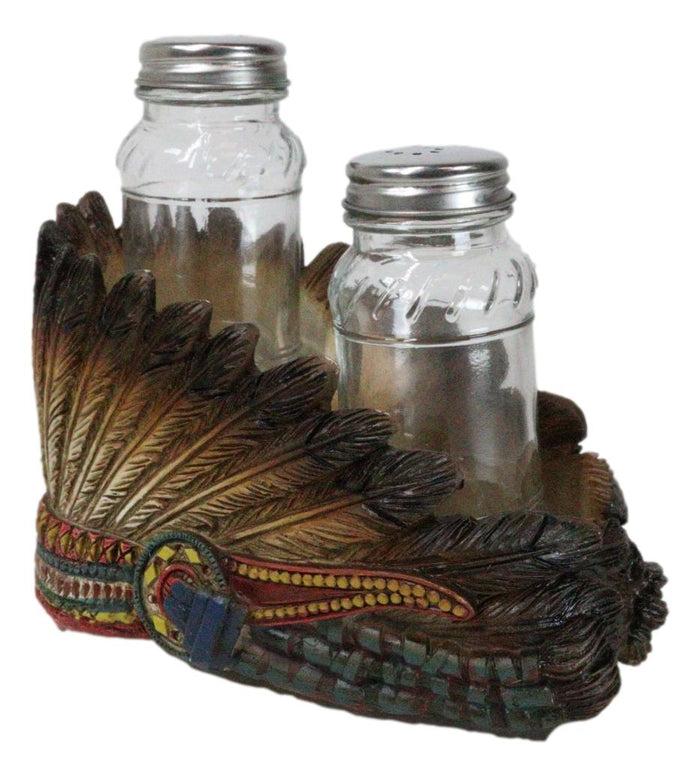 Ebros Gift Southwest Native Indian Chief Headdress Roach Salt And Pepper Shakers And Holder