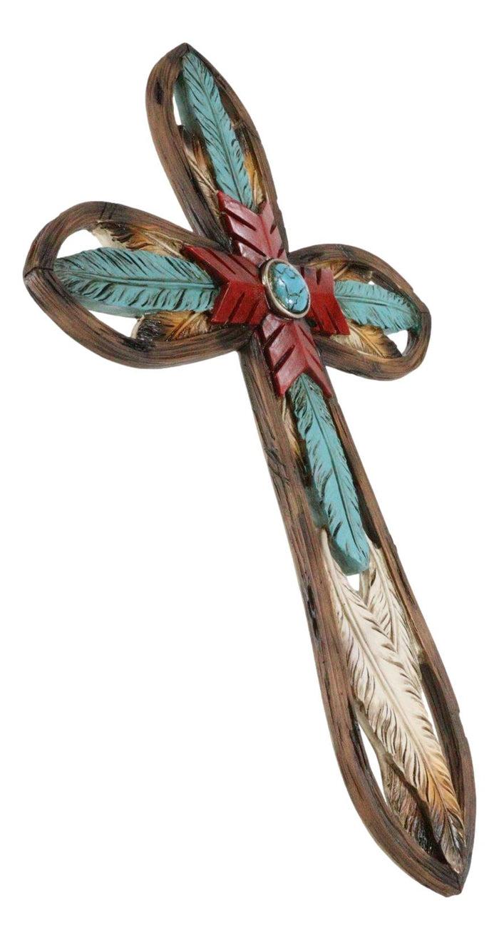 Ebros Gift Southwest Native Indian Dreamcatcher Eagle Feathers Turquoise Rock Wall Cross