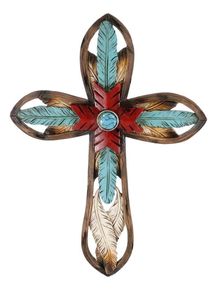 Ebros Gift Southwest Native Indian Dreamcatcher Eagle Feathers Turquoise Rock Wall Cross
