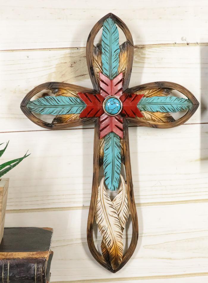 ebros gift Southwest Native Indian Dreamcatcher Eagle Feathers Turquoise Rock Wall Cross