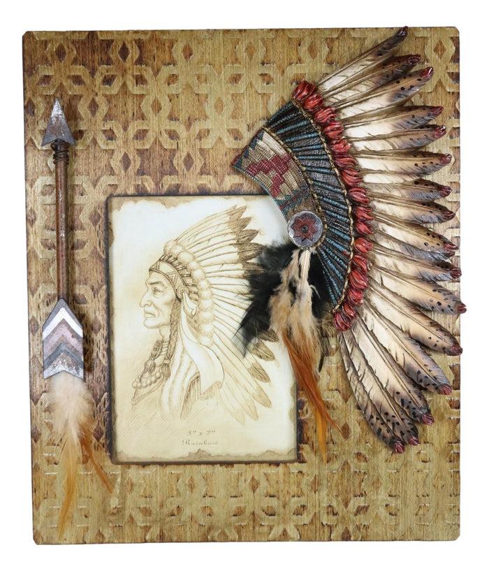 Ebros Gift Southwest Native Tribal Indian Headdress With Feathers Arrow 5"X7" Picture Frame