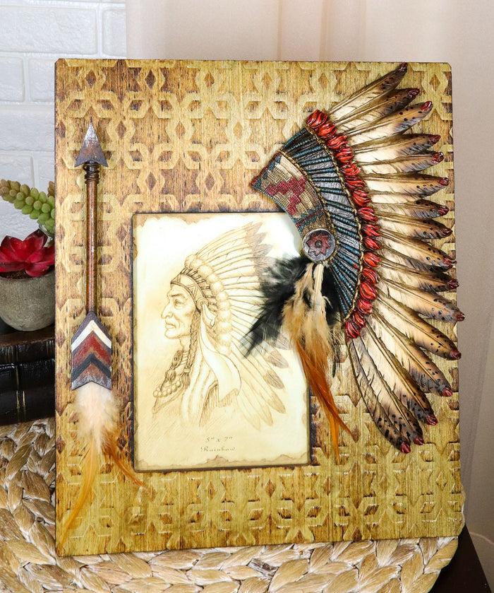 ebros gift Southwest Native Tribal Indian Headdress with Feathers Arrow 5"X7" Picture Frame