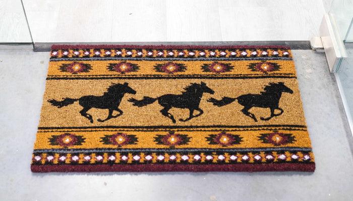 Ebros Gift Southwest Patterns Running Horses Coir Coconut Fiber Floor Mat Doormat 29"X17"