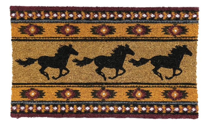Ebros Gift Southwest Patterns Running Horses Coir Coconut Fiber Floor Mat Doormat 29"X17"