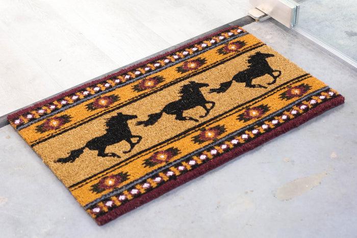 ebros gift Southwest Patterns Running Horses Coir Coconut Fiber Floor Mat Doormat 29"X17"