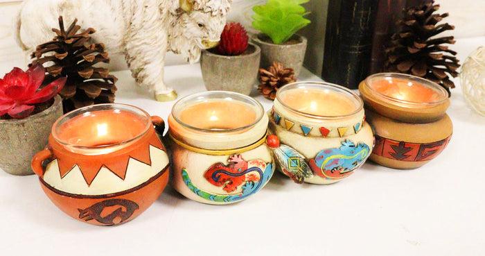 ebros gift Southwest Pueblo Aztec Symbols Jars 4 Votive Tea Light Candles Holder Sculpture