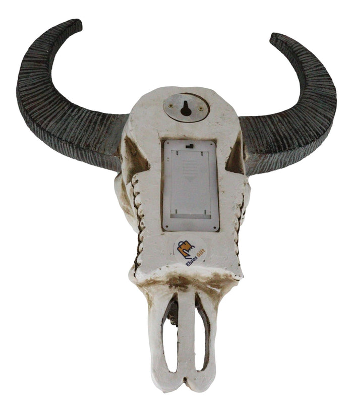 Ebros Gift Southwest Tooled Lace Horned Steer Bull Cow Aged Bone Skull LED Light Wall Decor