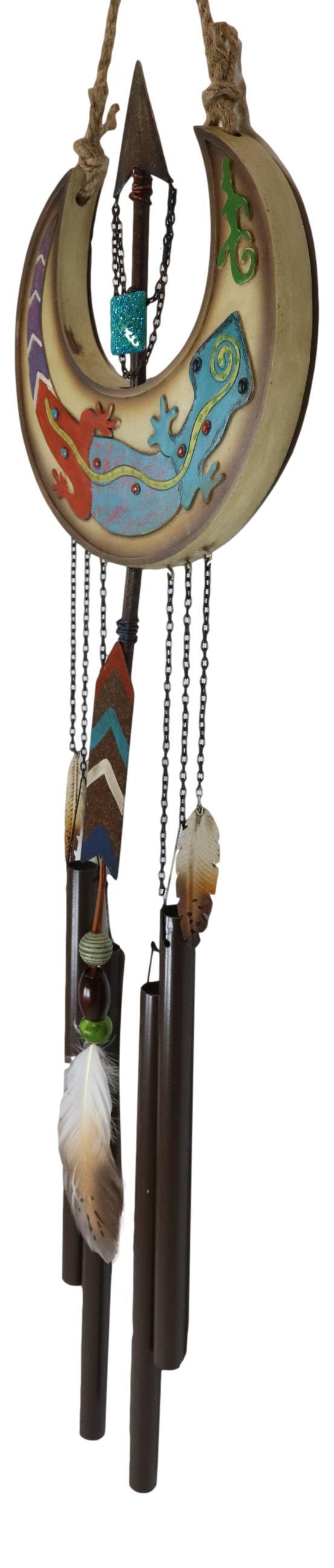 Ebros Gift Southwest Tribal Indian Boho Chic Gecko Lizard Moon Arrow Feather Wind Chime