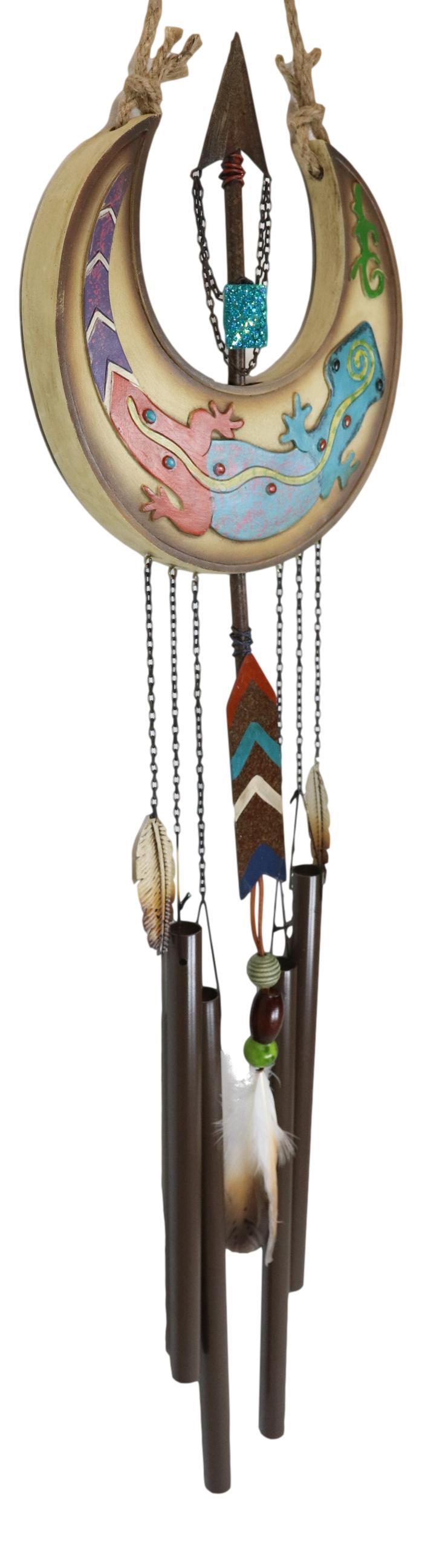 Ebros Gift Southwest Tribal Indian Boho Chic Gecko Lizard Moon Arrow Feather Wind Chime