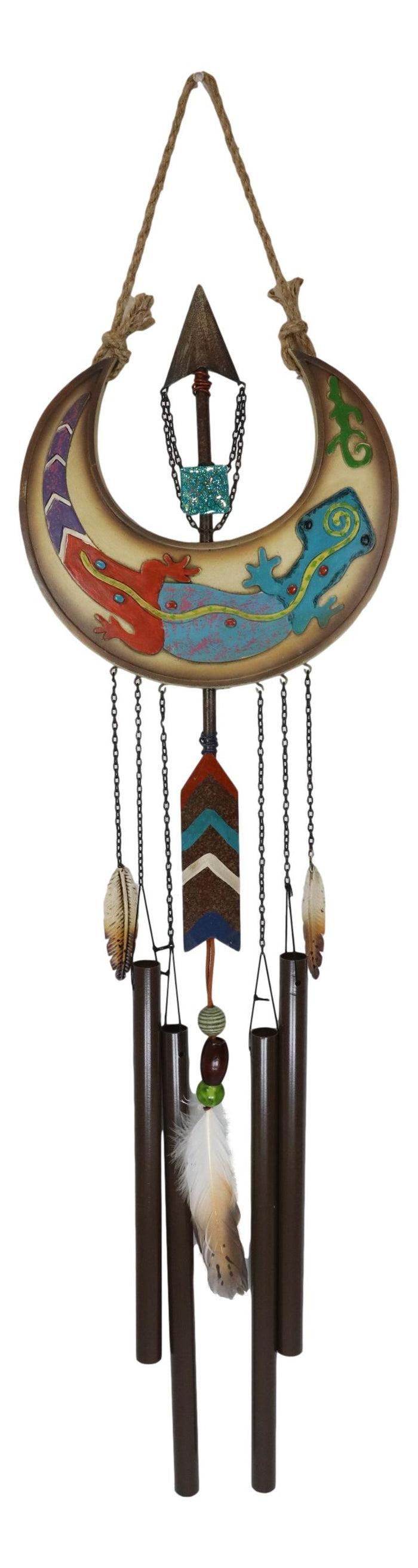Ebros Gift Southwest Tribal Indian Boho Chic Gecko Lizard Moon Arrow Feather Wind Chime