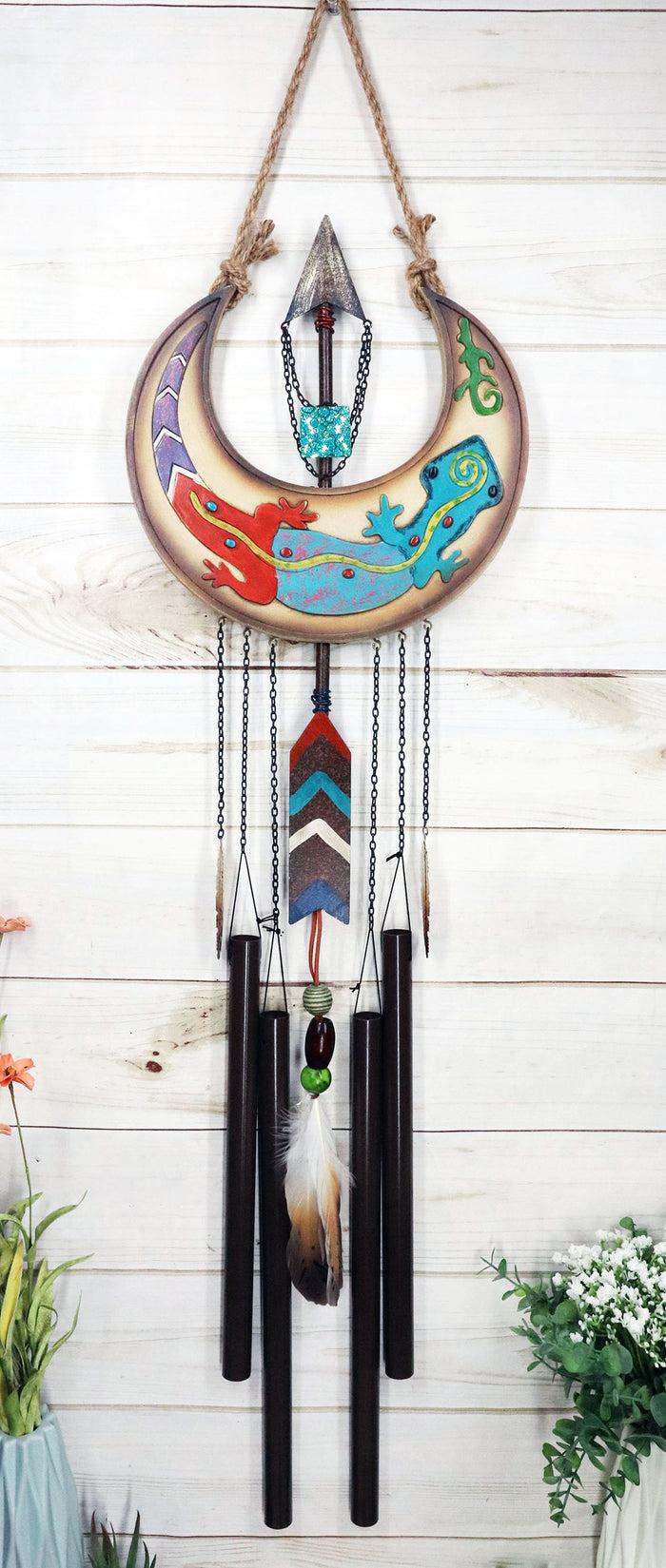 ebros gift Southwest Tribal Indian Boho Chic Gecko Lizard Moon Arrow Feather Wind Chime