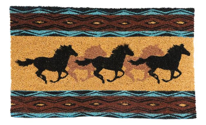 Ebros Gift Southwest Vectors Galloping Horses Coir Coconut Fiber Floor Mat Doormat 29"X17"