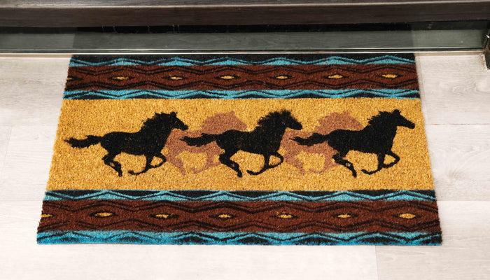 ebros gift Southwest Vectors Galloping Horses Coir Coconut Fiber Floor Mat Doormat 29"X17"