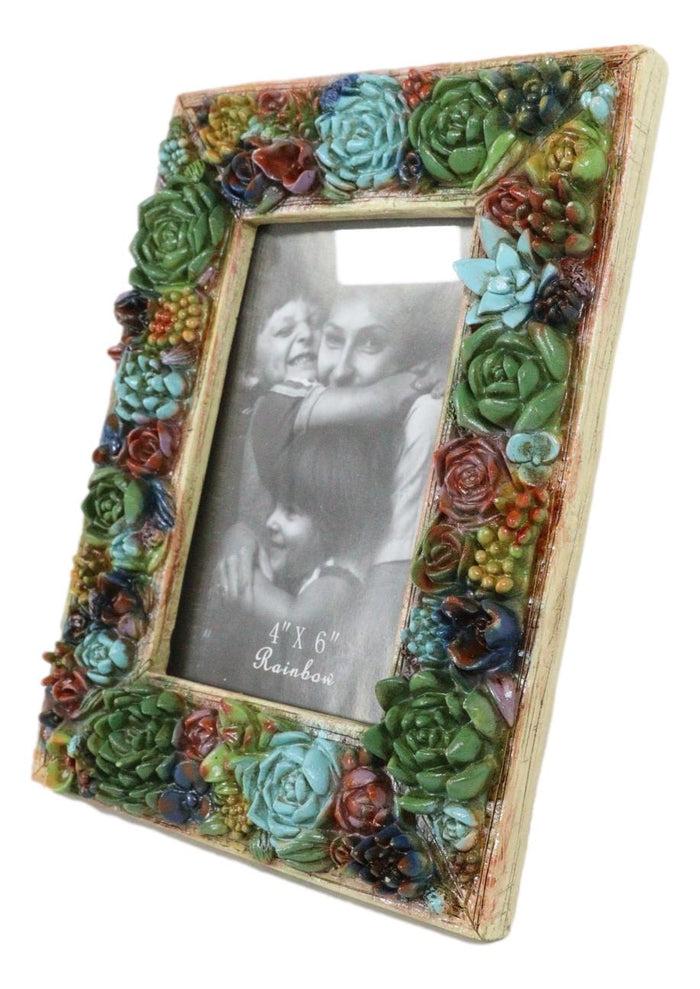 Ebros Gift Southwestern 3D Colorful Cactus Succulent Flowers Western Picture Frame 4"X6"