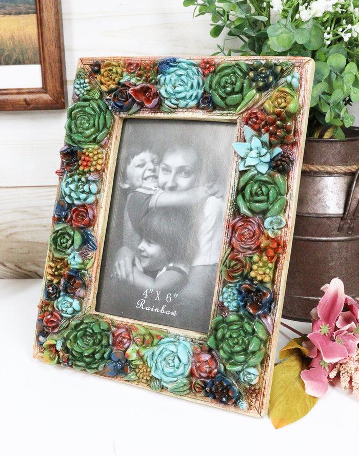 ebros gift Southwestern 3D Colorful Cactus Succulent Flowers Western Picture Frame 4"X6"