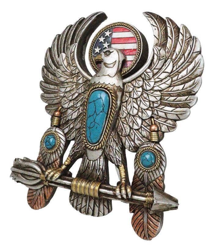 Ebros Gift Southwestern American Flag Eagle With Turquoise Rocks Feathers Arrows Wall Decor