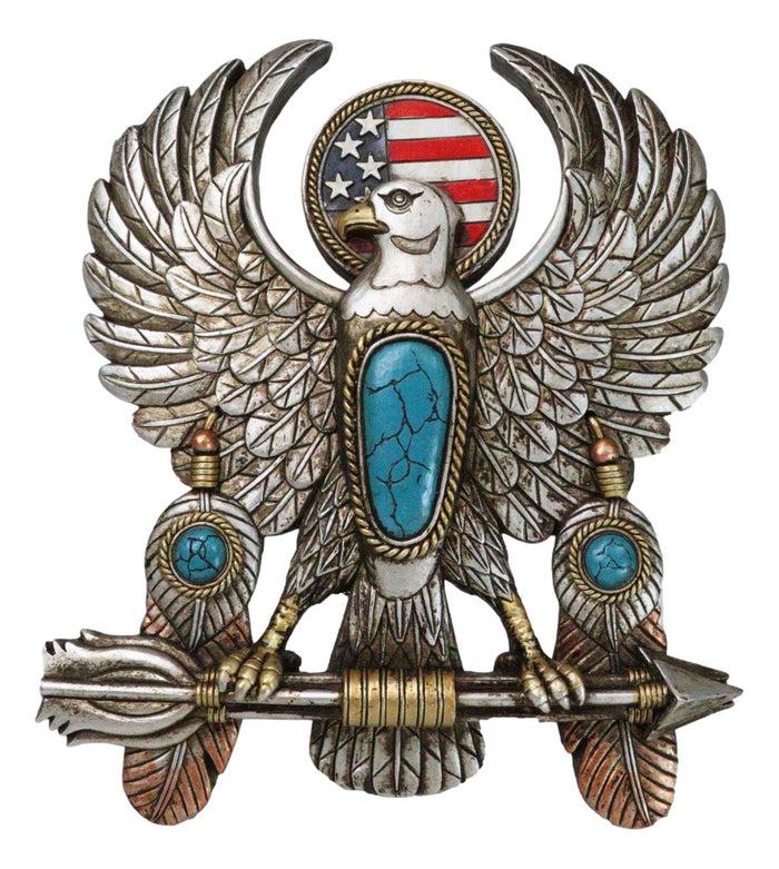 ebros gift Southwestern American Flag Eagle With Turquoise Rocks Feathers Arrows Wall Decor