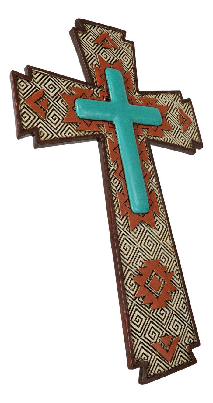 Ebros Gift Southwestern Aztec Tribal Vectors Patterns Turquoise Canyon Ranch Wall Cross