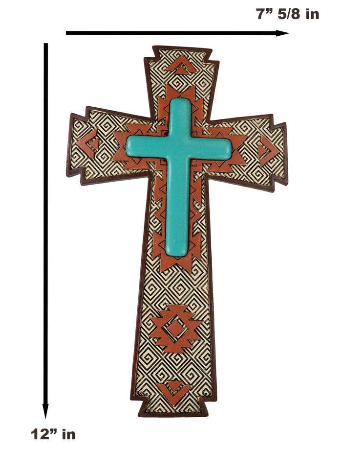 Ebros Gift Southwestern Aztec Tribal Vectors Patterns Turquoise Canyon Ranch Wall Cross
