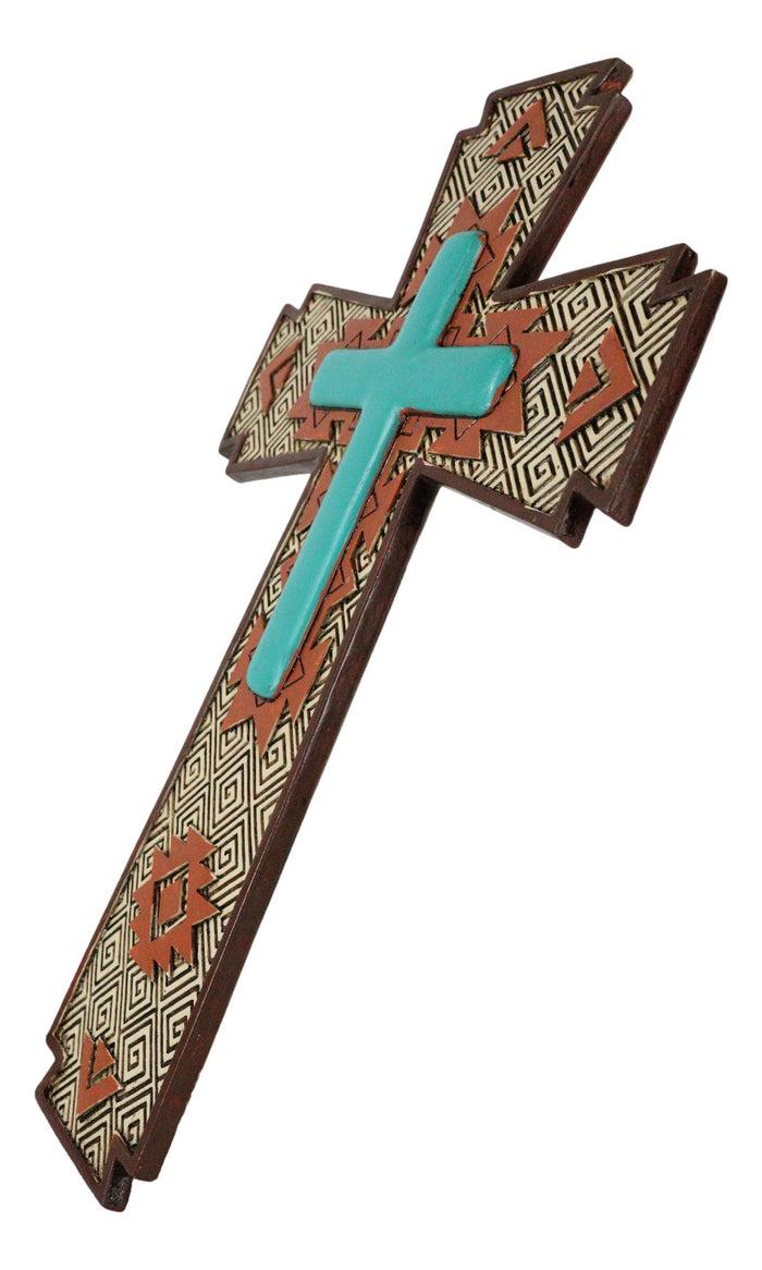 Ebros Gift Southwestern Aztec Tribal Vectors Patterns Turquoise Canyon Ranch Wall Cross