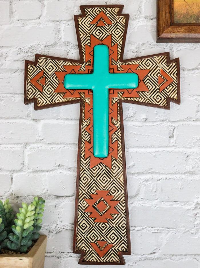 ebros gift Southwestern Aztec Tribal Vectors Patterns Turquoise Canyon Ranch Wall Cross