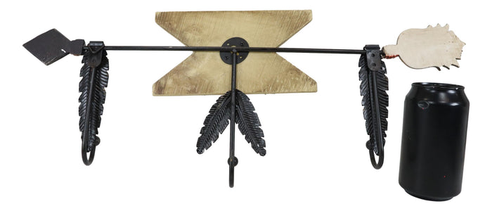Ebros Gift Southwestern Boho Chic Aztec Turquoise Arrow Feathers 3-Pegs Wall Hooks Decor