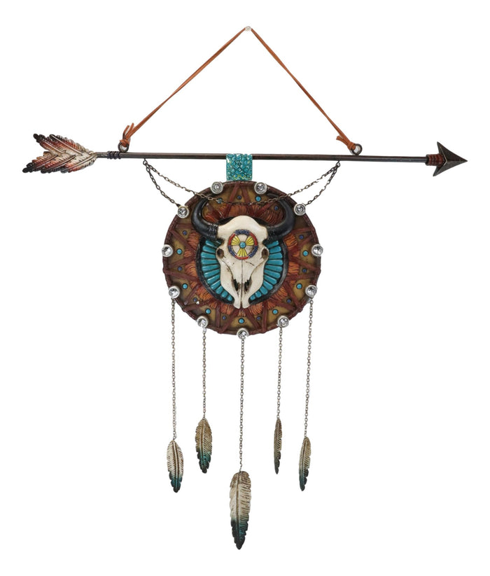 Ebros Gift Southwestern Boho Chic Bull Cow Skull Arrow Dreamcatcher Wall Decor