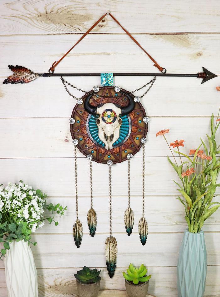 ebros gift Southwestern Boho Chic Bull Cow Skull Arrow Dreamcatcher Wall Decor