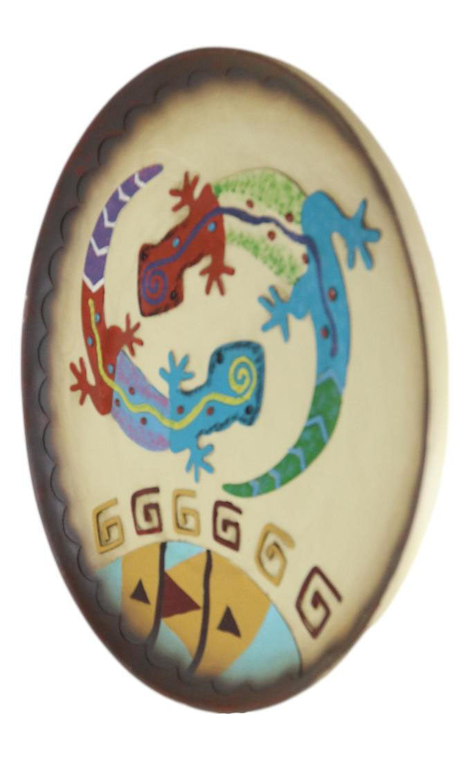 Ebros Gift Southwestern Boho Chic Gecko Lizards With Mayan Vector Large Wall Plate Decor