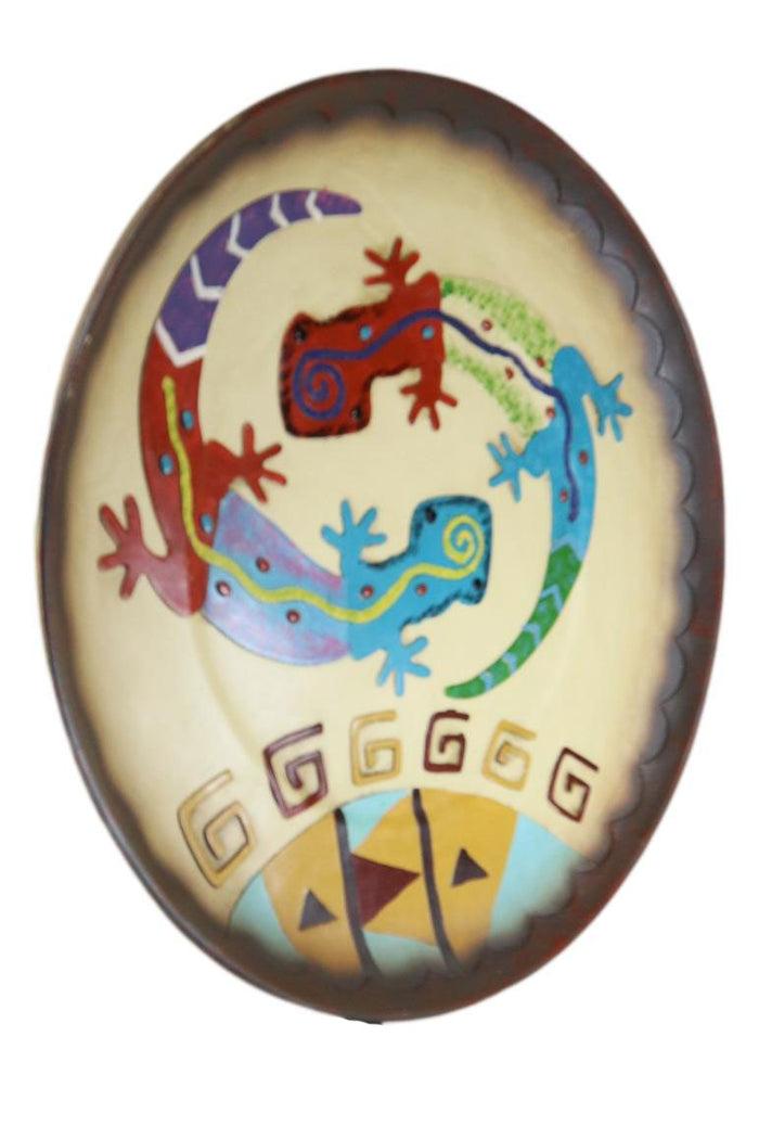 Ebros Gift Southwestern Boho Chic Gecko Lizards With Mayan Vector Large Wall Plate Decor