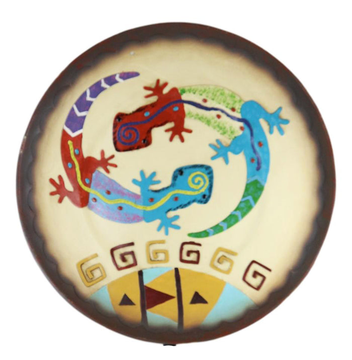 Ebros Gift Southwestern Boho Chic Gecko Lizards With Mayan Vector Large Wall Plate Decor